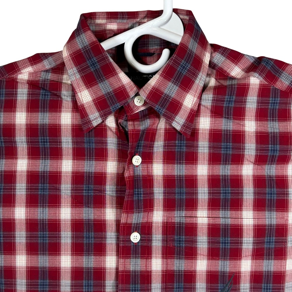 Nautica Mens Red Blue Plaid 80s Two-Ply‎ Cotton Button Down Shirt Small